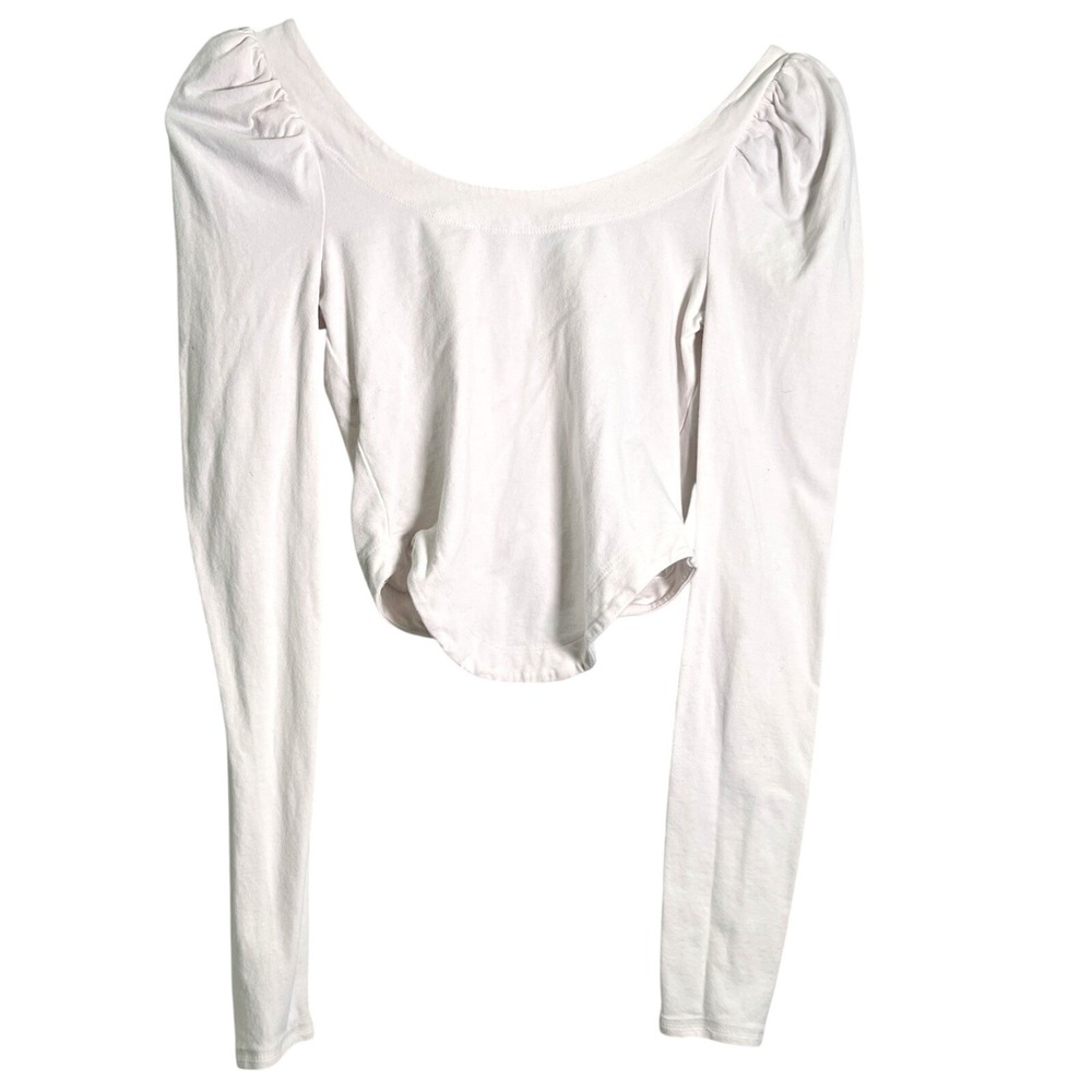 Free People Crop Top Womens‎ XS White Lace Up Ruched Puff Sleeve Corset Ballet